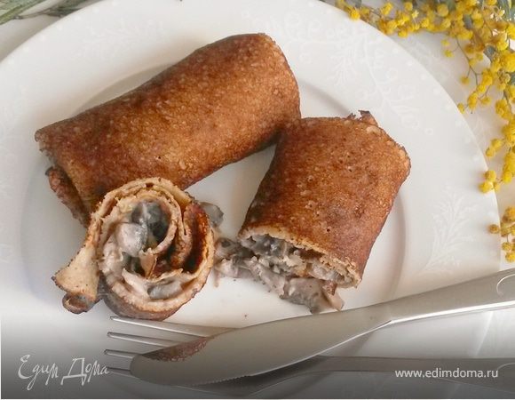 Заварные гречневые блины с шампиньонами Заварные гречневые блины с шампиньонами