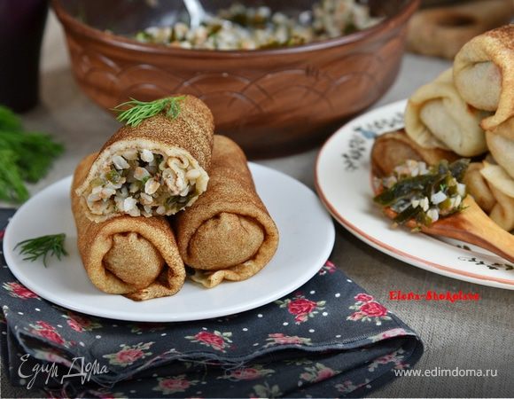 Постные блинчики с гречкой и морской капустой