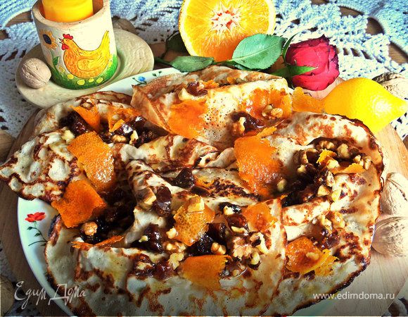 Блины с кокосом под апельсиновым соусом Блины с кокосом под апельсиновым соусом