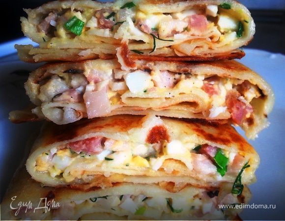 Блинчики с копченым окороком и вареным яйцом Блинчики с копченым окороком и вареным яйцом