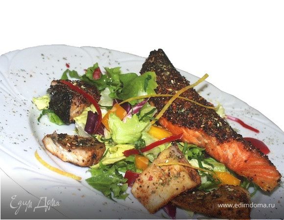 Рыбное филе на гриле с салатом Рыбное филе на гриле с салатом