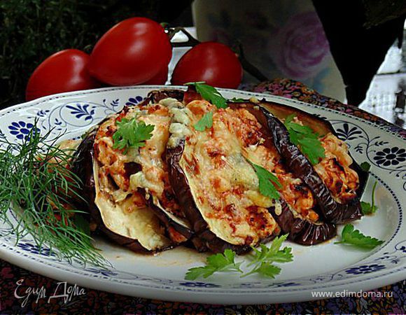 Веер из баклажана с куриным рагу