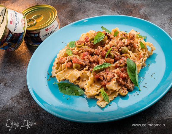 Паста с тунцом, оливками и чесноком Паста с тунцом, оливками и чесноком