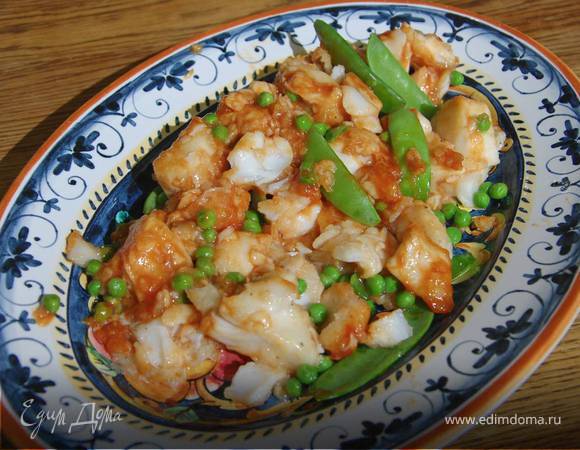 Палтус с зеленым горошком в ананасовом соусе Палтус с зеленым горошком в ананасовом соусе