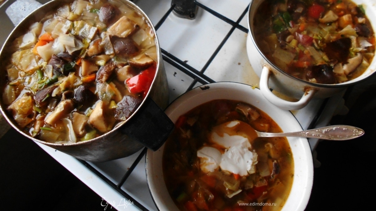 Щи с индейкой и грибами шиитаке