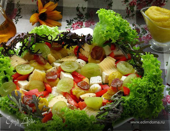 Сырный салат со сладким горчичным майонезом