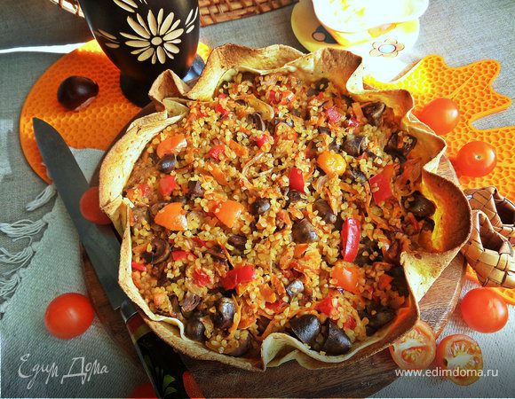 Булгур с сердечками в съедобной тарелке Булгур с сердечками в съедобной тарелке