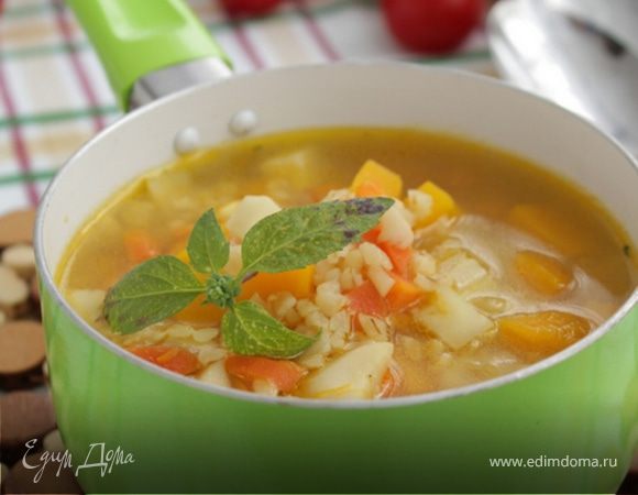 Похлебка с тыквой, грибами и булгуром