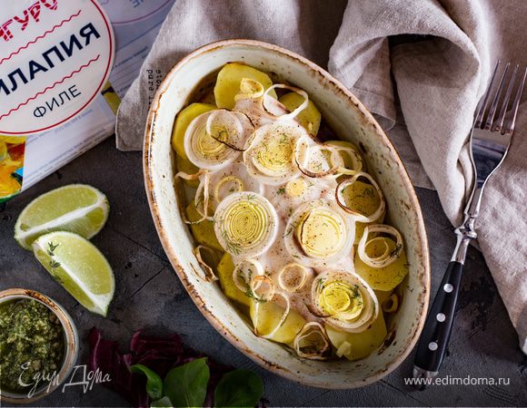 Запеченное филе тилапии на картофельной подушке Запеченное филе тилапии на картофельной подушке