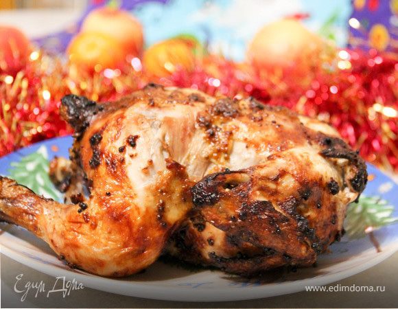 Цыпленок, фаршированный рисом и яблоками