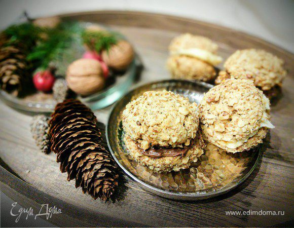 Кофейное печенье с грецким орехом и нутеллой