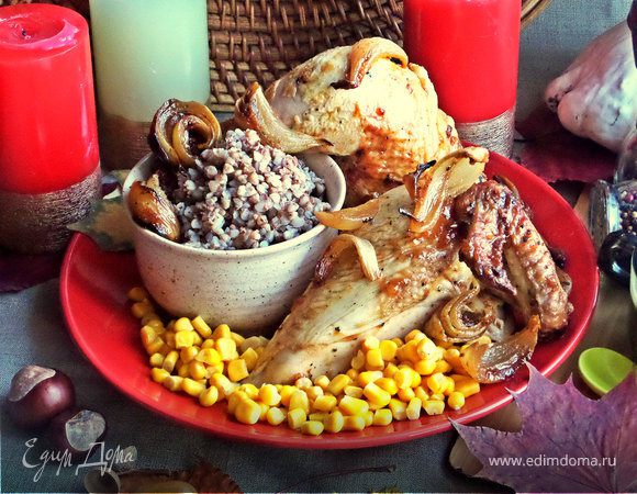 Курица с луком и гречкой