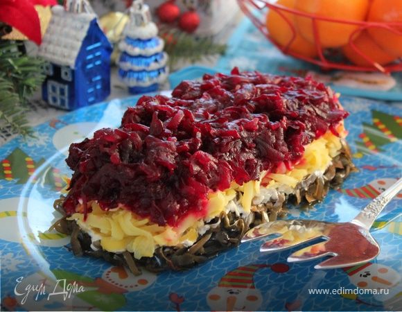 Постный салат «Шуба с морской капустой»