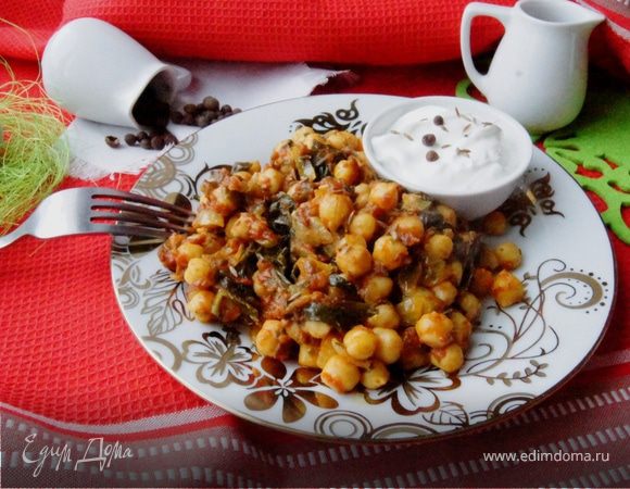 Пряный нут по-мароккански со шпинатом Пряный нут по-мароккански со шпинатом