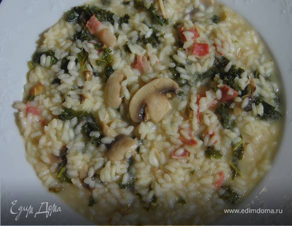 Ризотто с грибами, кейлом и беконом Ризотто с грибами, кейлом и беконом