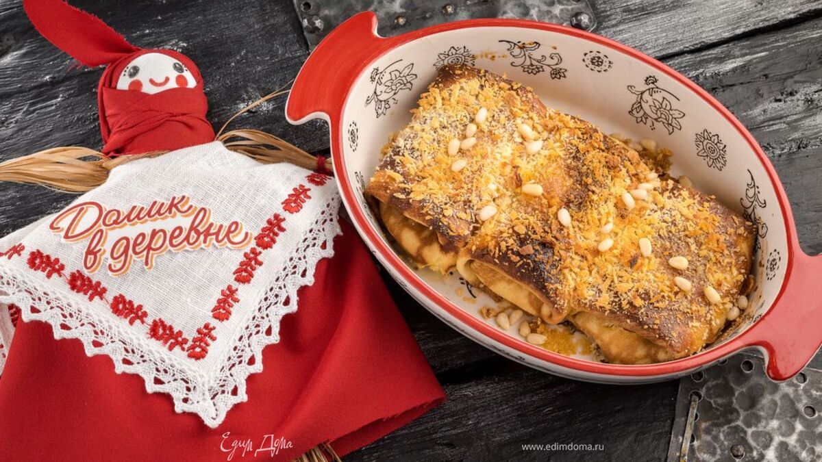 Запеченные блинчики с творогом