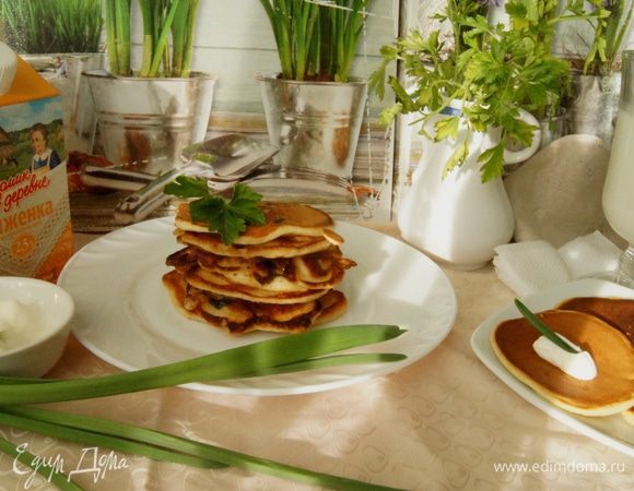 Блинчики на ряженке с куриным припеком Блинчики на ряженке с куриным припеком