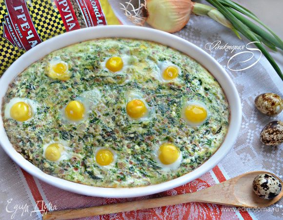 Гречневая запеканка с творогом и шпинатом