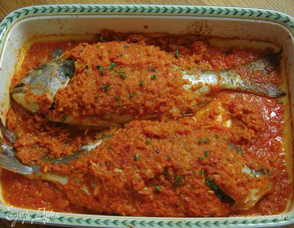 Дорада, запеченная в томатном соусе Дорада, запеченная в томатном соусе