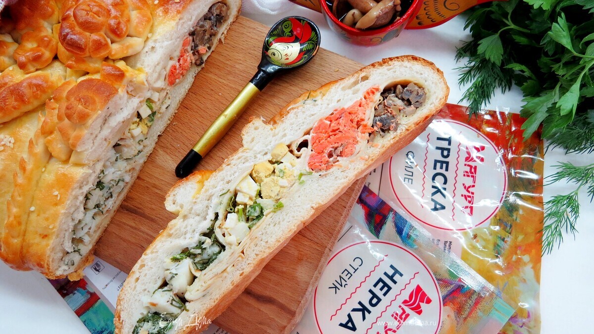 Рыбная кулебяка на четыре угла