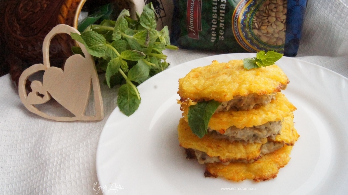 Овощной мильфей с чечевично-мятным кремом