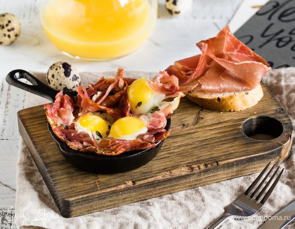 Быстрый завтрак из перепелиных яиц с хамоном
