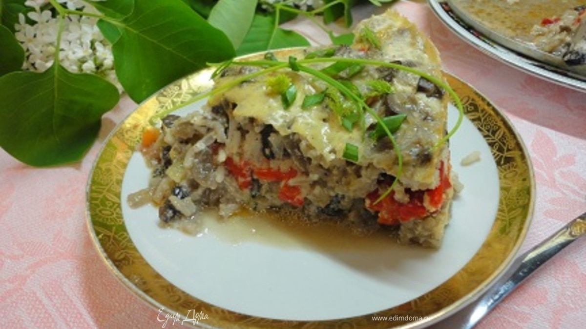 Рисовая запеканка с перцем и грибами
