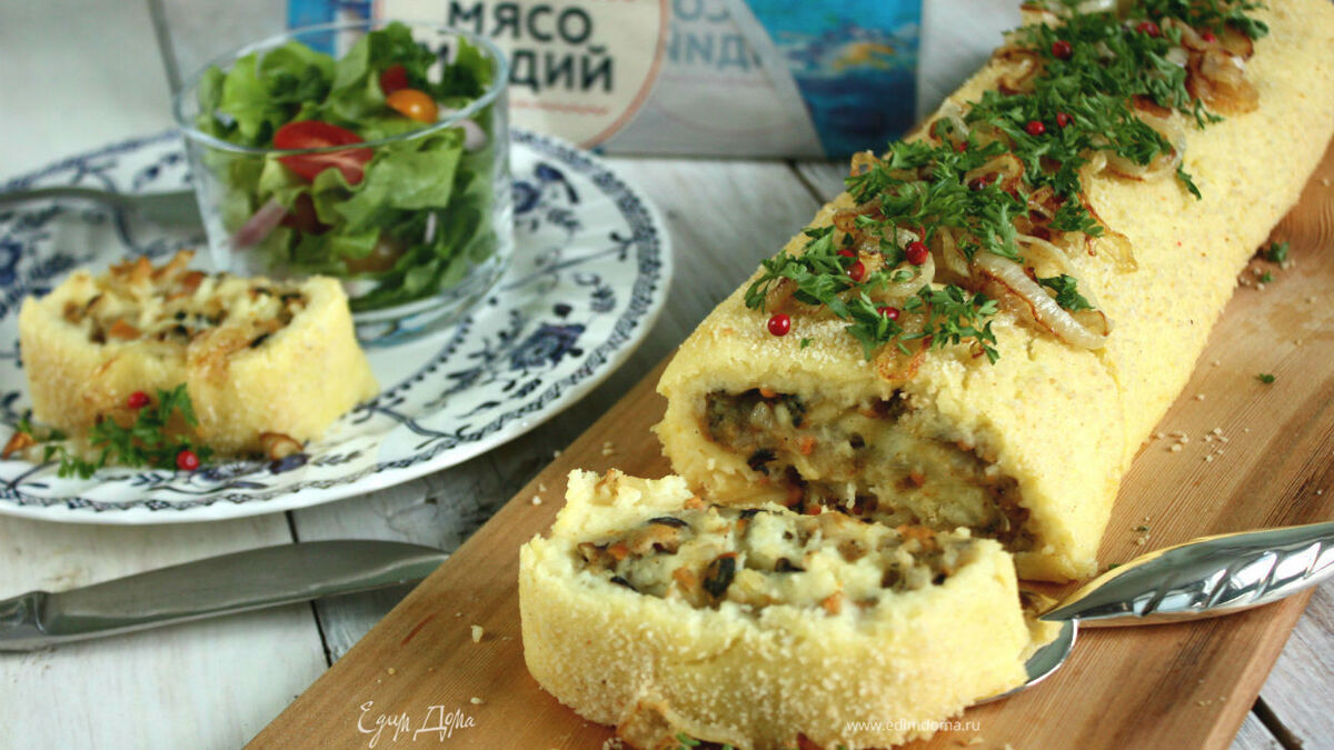 Картофельный рулет с мидиями