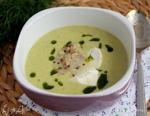 Крем-суп из цукини с рикоттой, киноа и укропом