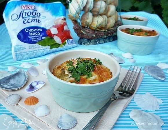 Запеканка с крабовым мясом и луком-пореем