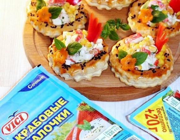 Волованы с салатом из крабовых палочек Волованы с салатом из крабовых палочек