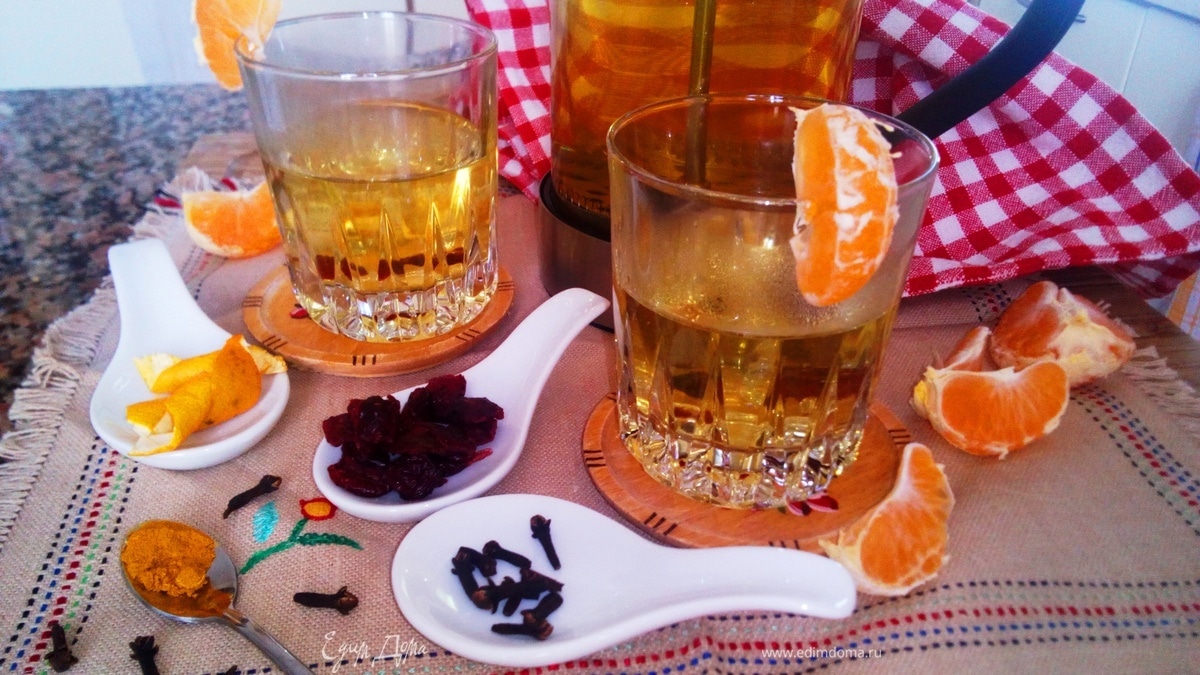 Согревающий бруснично-мандариновый чай