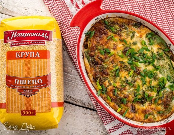 Пшенная запеканка с курицей и шпинатом