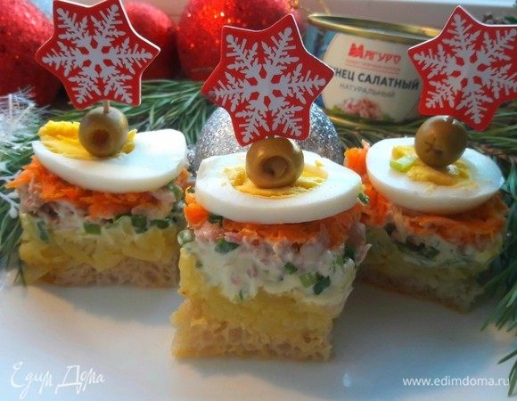 Салат-канапе «Мимоза» с тунцом Салат-канапе «Мимоза» с тунцом