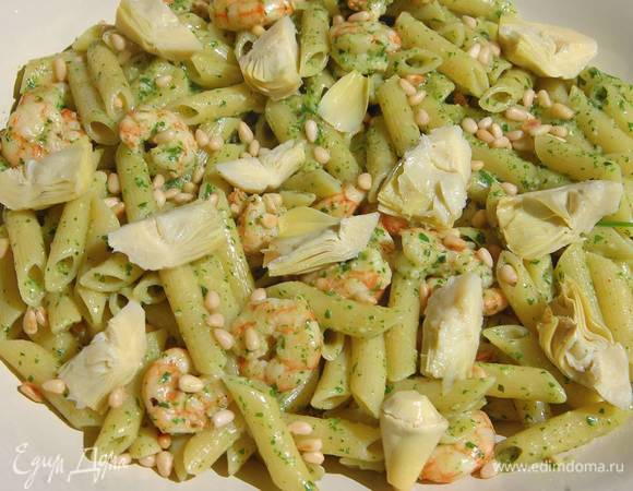 Пенне с креветками и артишоками