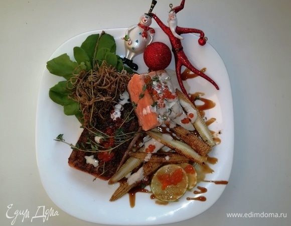 Лосось терияки с грибами еноки