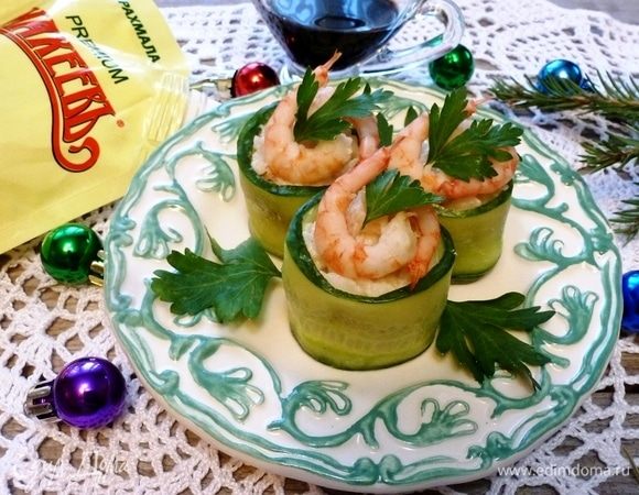 Роллы из огурца с креветками