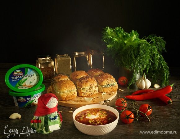 Зерновые булочки-пампушки с сырно-чесночной начинкой
