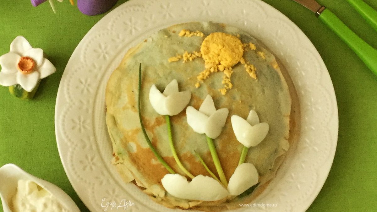Блинный торт шпинатный «встречаем весну»