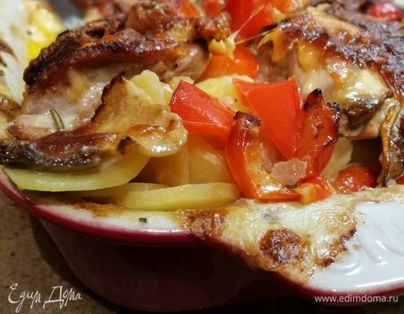 Картофельный гратен с курицей и белыми грибами 