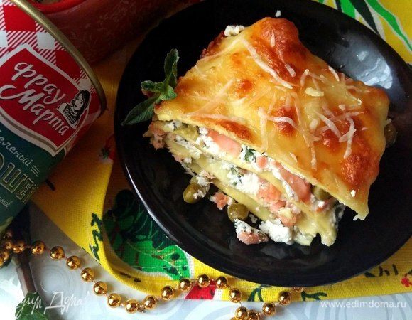 Быстрая лазанья с форелью и горошком Быстрая лазанья с форелью и горошком