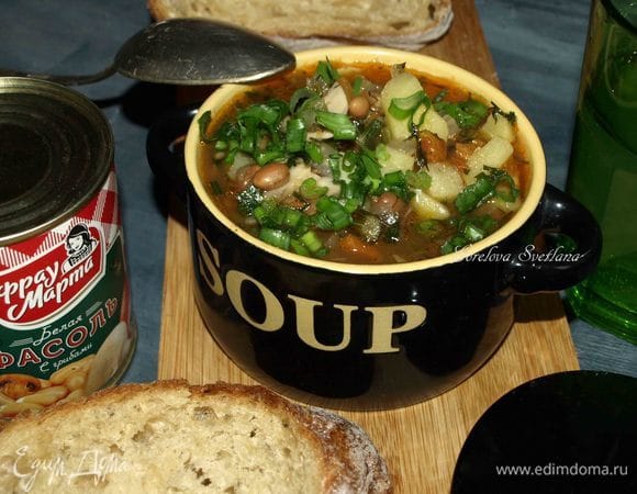 Овощной суп с фасолью и грибами
