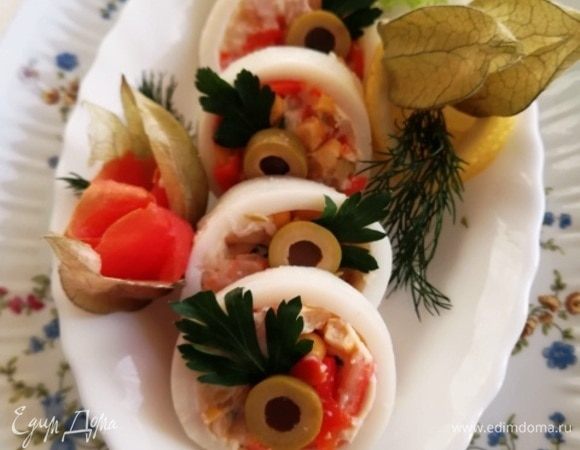 Заливные кальмары с овощами