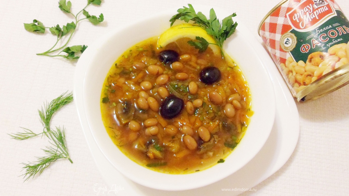 Постная солянка с фасолью и шампиньонами