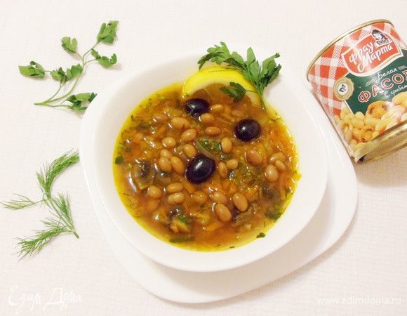 Постная солянка с фасолью и шампиньонами