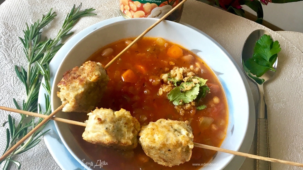 Тосканский овощной суп с рыбными фрикадельками