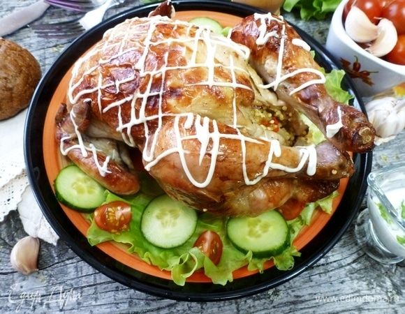 Запеченная курица с пшеном и капустой 