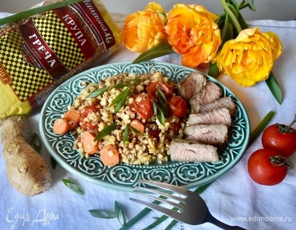 Гречка в сливочно-имбирном соусе с мясом на гриле