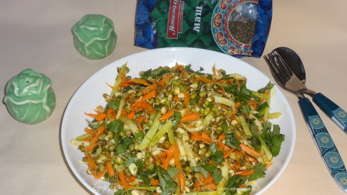 Острый овощной салат с пророщенным машем