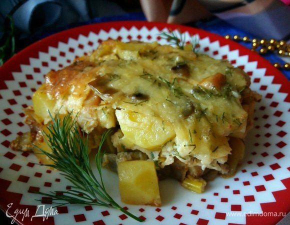 Запеканка с курицей, грибами и луком-пореем Запеканка с курицей, грибами и луком-пореем